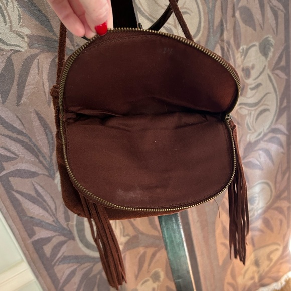 Genuine Leather Brown Suede Day Crossbody Bag Suede Crossbody Strap Bag Flap - Picture 2 of 14
